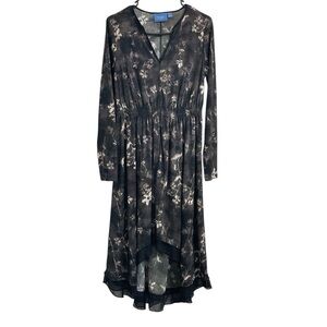 Simply Vera Vera Wang Hi-Low Maxi Black Floral Dress  Small Long Sleeve